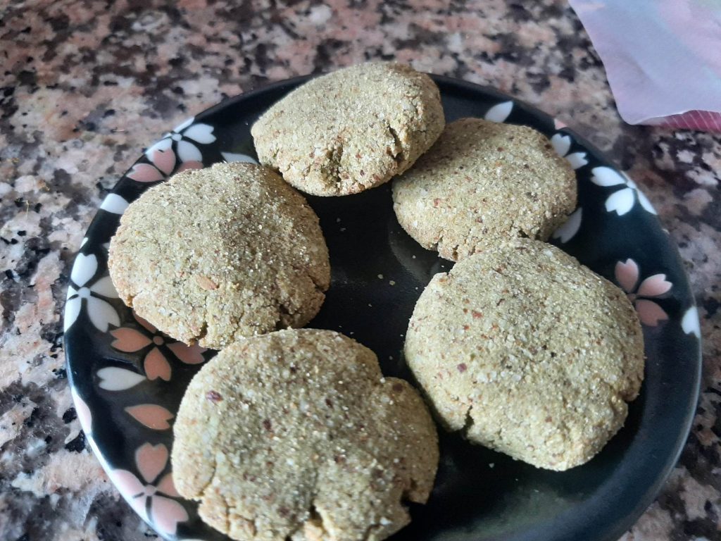 homemade matcha almond flour cookies in a dish